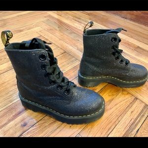 Dr. Martens Molly black glitter boot with platform